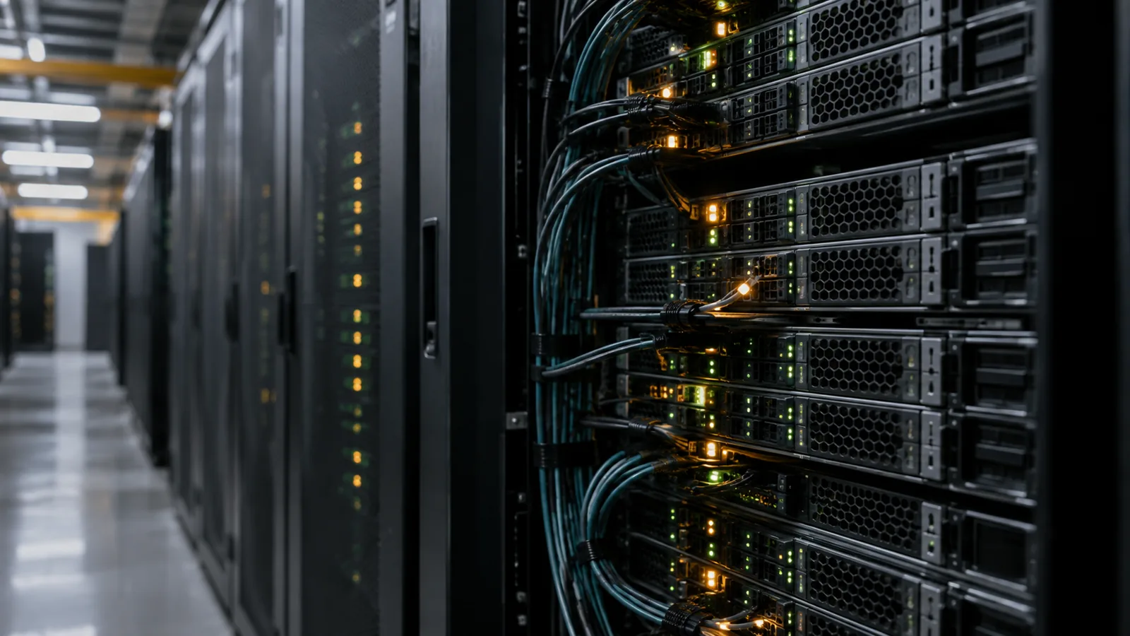 Server e componenti software rappresentati come nodi decisionali in un ambiente tecnologico realistico