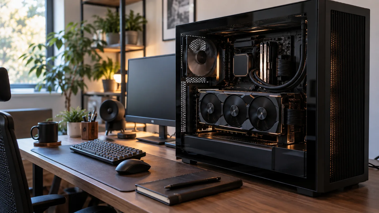PC desktop potente con GPU dedicata durante un carico di intelligenza artificiale locale